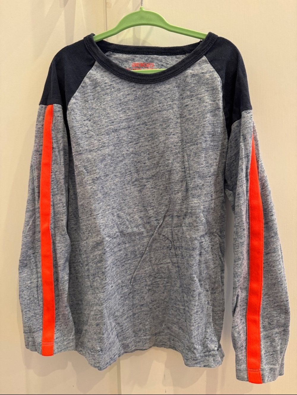 Crewcuts Gray Long Sleeve Top with Black Yoke and Orange Stripes